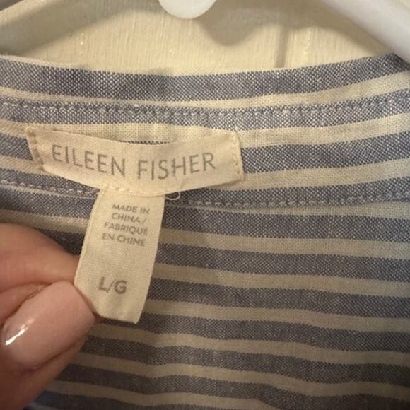 EILEEN FISHER Chambray Hemp Organic Cotton Stripe Shirtdress L - Picture 7 of 7